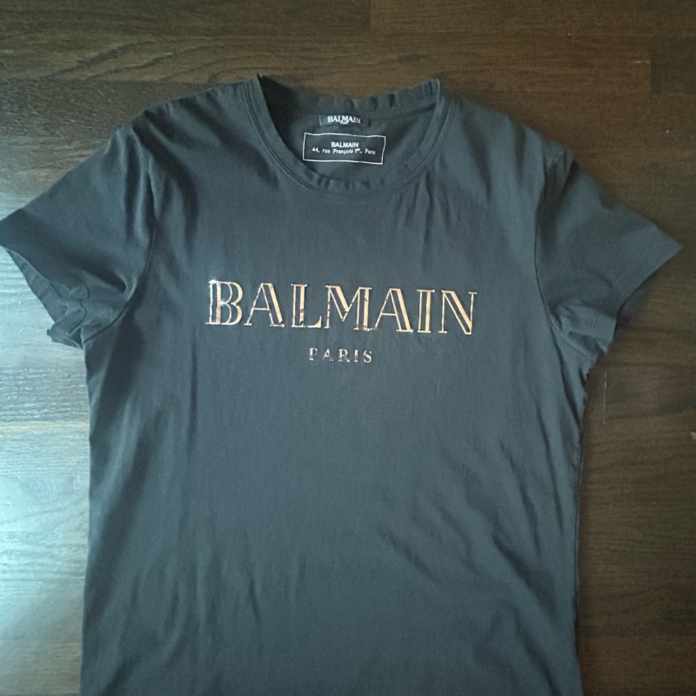 Balmain Charcoal Tee with Silver Accents mens